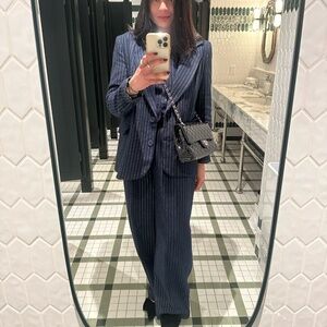 Navy Pinstripe Blazer & Wide-Leg Suit Jacket